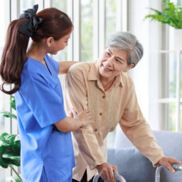 Caregiver assisting elderly